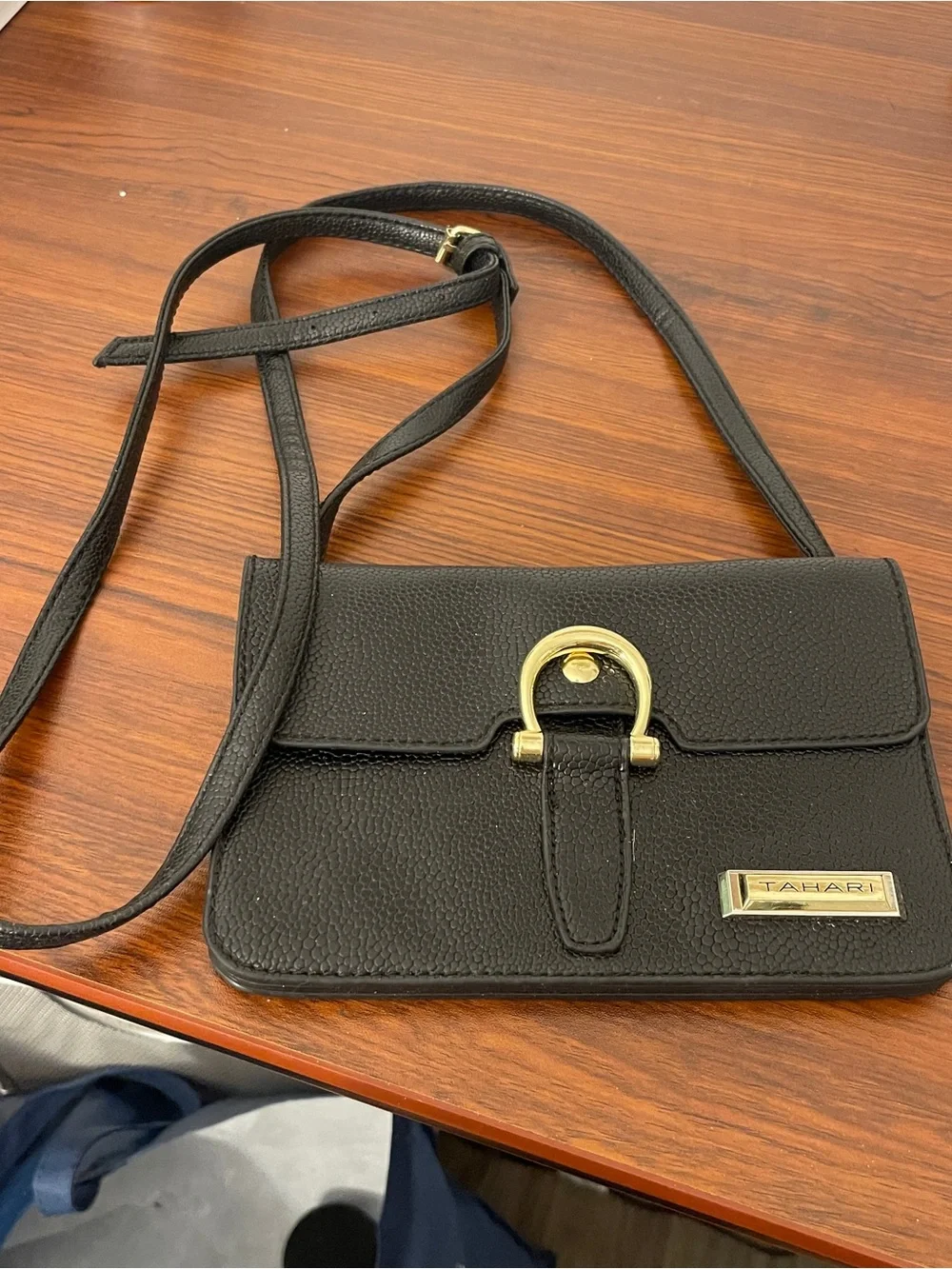 Tahari Black Crossbody Bag with Gold Accent